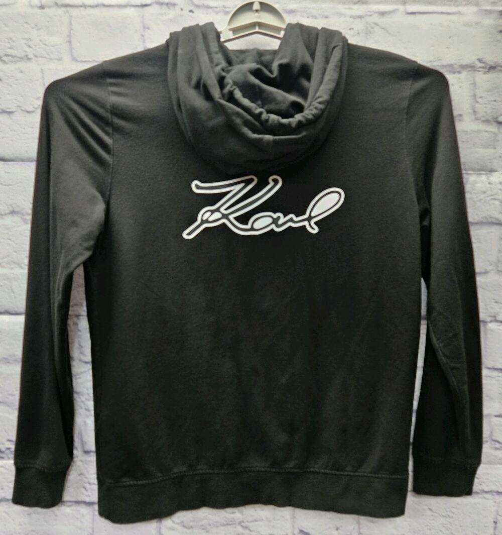 Karl Lagerfeld Paris Black Zip Up Hoodie Jacket Logo Back Women's Medium M Sweat